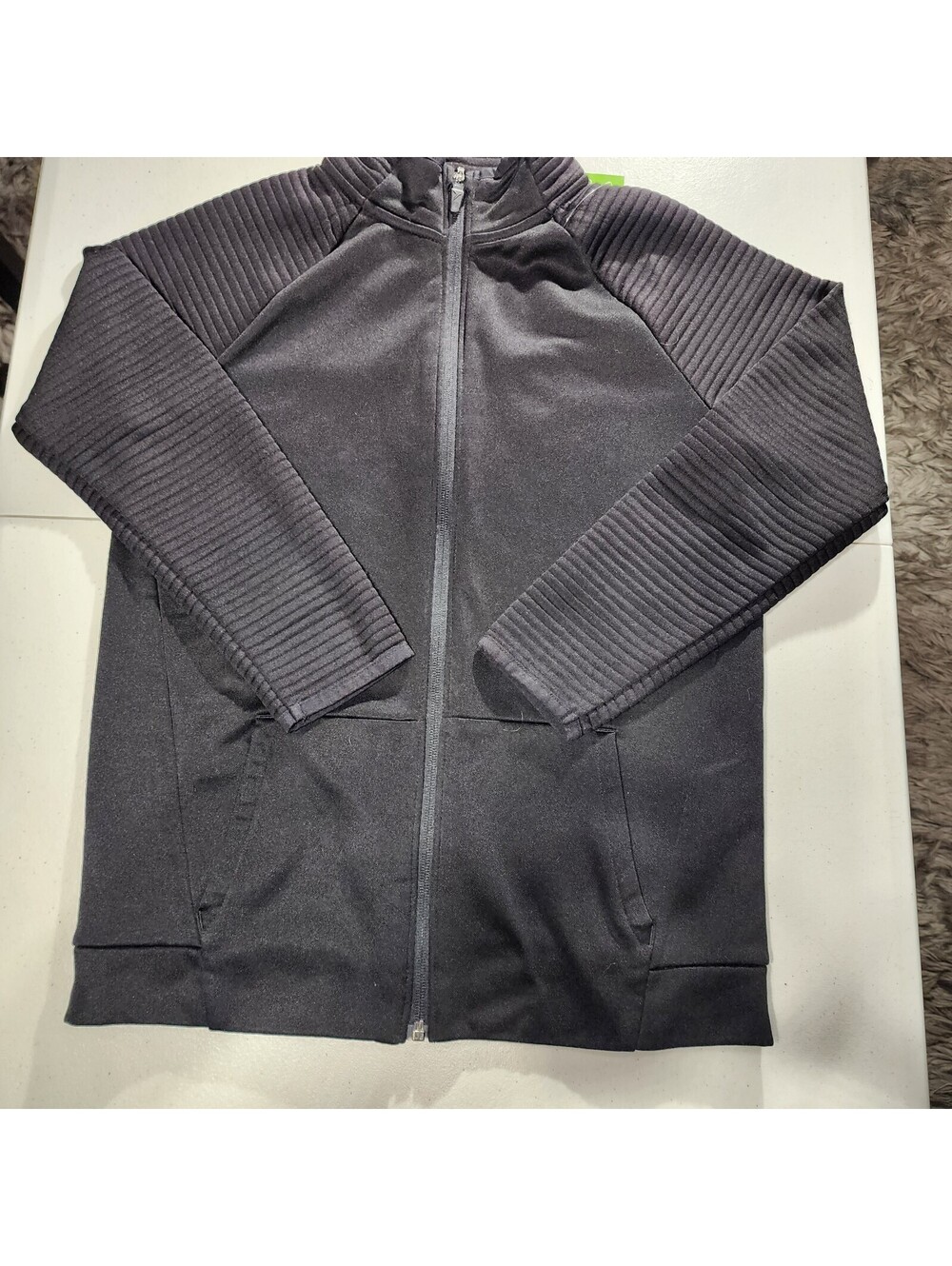 Old Navy Active Women's Black Full Zip Ribbed Sleeve Jacket L Pockets